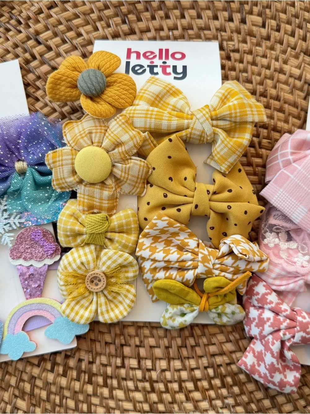 Pastel Flower & Bow Hair Clip Set 8pc- Lavender, Pink, Blue, Green, Yellow, Mint